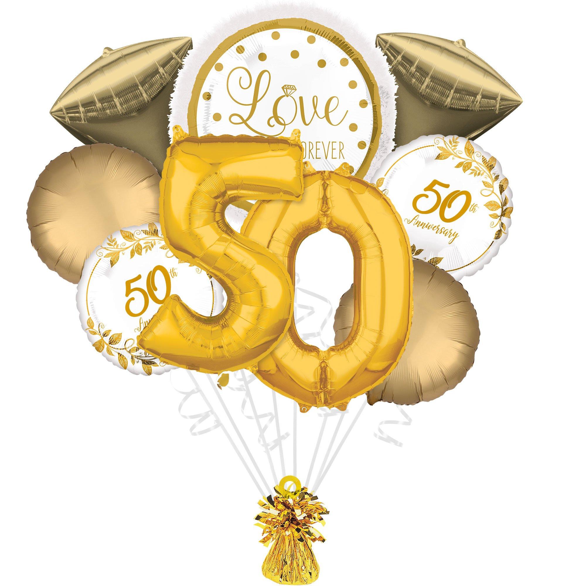 Gold 50th Anniversary Foil Balloon Bouquet